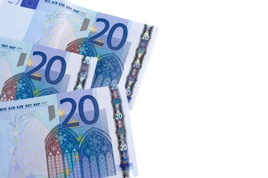 20 euro banknotes on white background