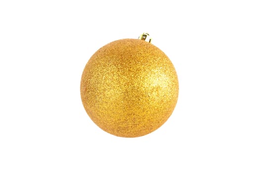 A bright gold christmas ornament, isolated on white with clipping path