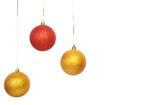 red and gold balls left side on white background