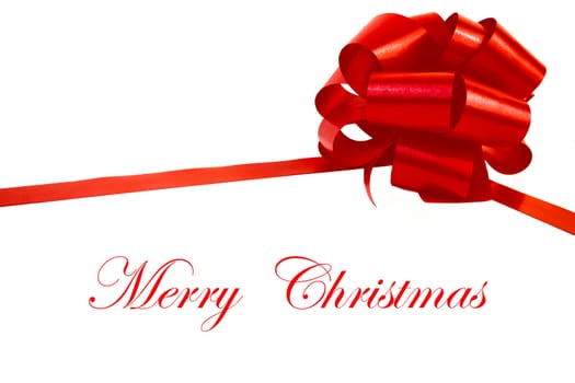 close-up of a bow  with christmas decoration on white background - sample space text