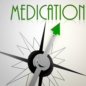 Medication on green compass. Concept of healthy lifestyle