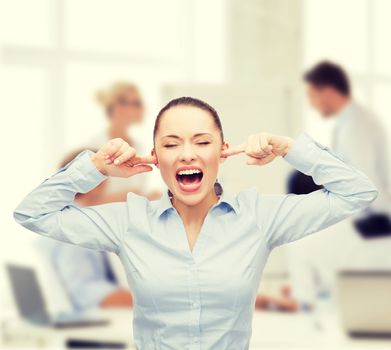 business, office and stress concept - angry screaming businesswoman