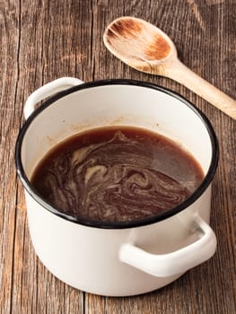 close up of rustic brown gravy sauce