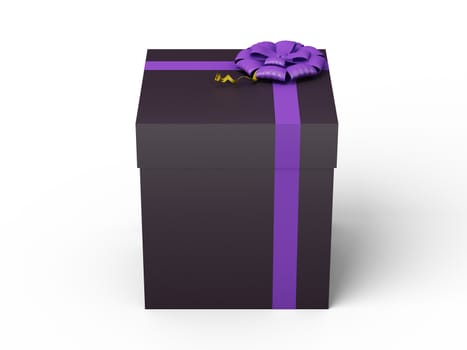 dark brown gift box with purple ribbon bow, isolated on white