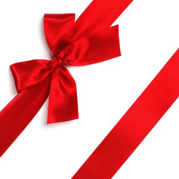 Red satin gift bow ribbon isolated on white
