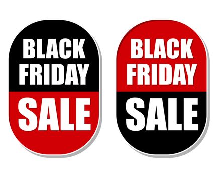 Black friday sale two elliptic flat design labels, business commerce shopping concept