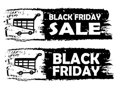 Black friday  - text in black and white drawn label, flat design, business shopping concept