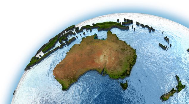 Australia on planet Earth with embossed continents and country borders. Elements of this image furnished by NASA.