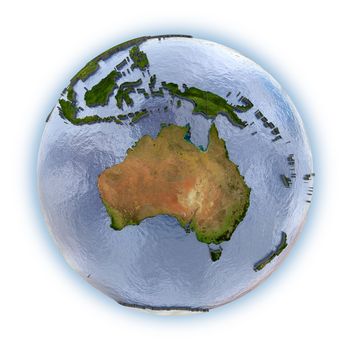 Planet Earth with embossed continents and country borders. Australia. Isolated on white background. Elements of this image furnished by NASA.