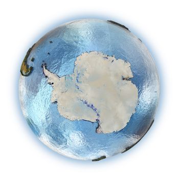 Planet Earth with embossed continents and country borders. Antarctica. Isolated on white background. Elements of this image furnished by NASA.