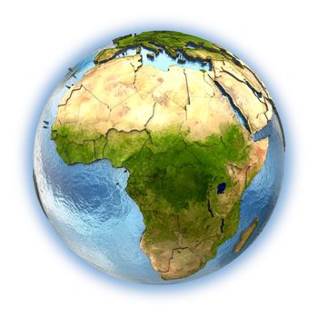 Planet Earth with embossed continents and country borders. Africa. Isolated on white background. Elements of this image furnished by NASA.
