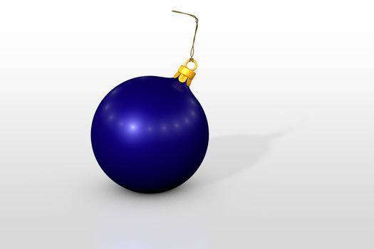 one blue christmas ball over white background