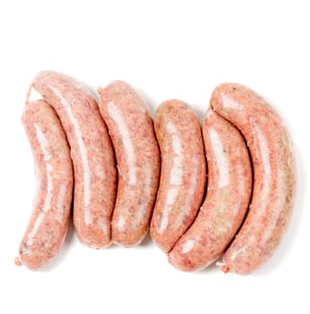 Raw homemade sausages isolated on white