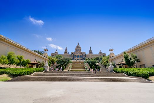 Barcelona, Spain - July 19, 2012: Catalonian national museum MNAC on Montjuic mountain in Barcelona
