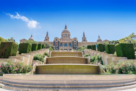 Catalonian national museum MNAC on Montjuic mountain in Barcelona