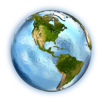 Planet Earth with embossed continents and country borders. America. Isolated on white background. Elements of this image furnished by NASA.