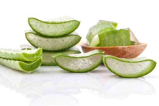 Aloe Vera slice natural spas ingredients for skin care isolated on a white background.