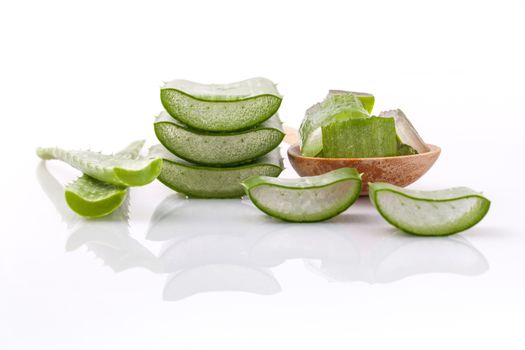 Aloe Vera slice natural spas ingredients for skin care isolated on a white background.