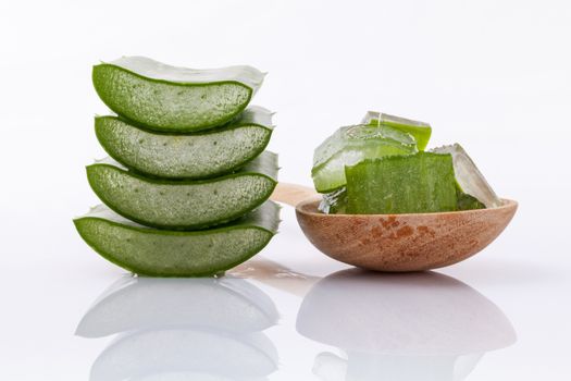 Aloe Vera slice natural spas ingredients for skin care isolated on a white background.