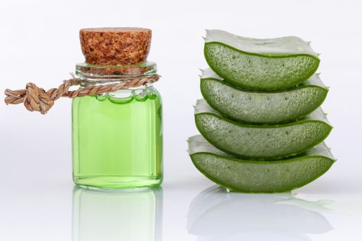 Aloe Vera slice natural spas ingredients for skin care isolated on a white background.