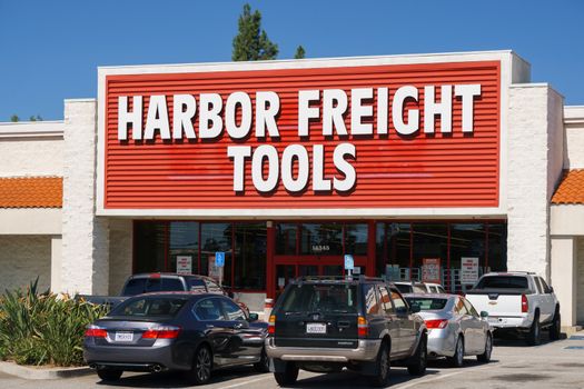 BUENA PARK, CA/USA - OCTOBER 10, 2015: Harbor Freight Tools retail store. Harbor Freight Tools is a privately held discount tool and equipment retail and mail order company.