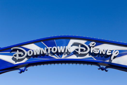 ANAHEIM, CA/USA - OCTOBER 10, 2015: Downtown Disney entrance sign. Downtown Disney is the name of an outdoor shopping, dining, and entertainment complex next to Disneyland.