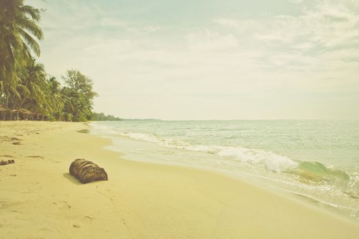 retro vintage style photo of empty beach