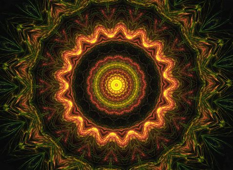 Digital Art: Fractal Graphics: The Circles of Lives / Cosmos Flowers / Holy Item of Buddhism. Fantastic Wallpaper / Background / Scene Design. Sci-Fi / Abstract Style.