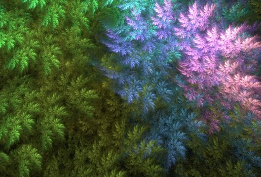 Digital Art: Fractal Graphics: The Mysterious Pine Forest. Fantastic Wallpaper / Background / Scene Design. Sci-Fi / Abstract Style.