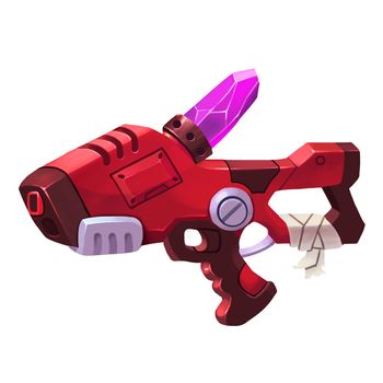 Illustration: The Crystal Laser Gun of Red Theme. Element / Character Design for a Crazy and Fantasy Future World. Realistic / Cartoon / Fantastic / Sci-fi Style