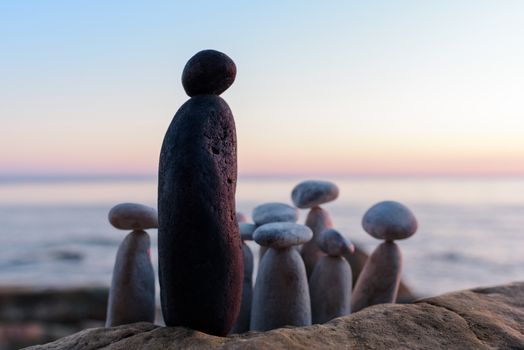 Group of black and white stones on the coast