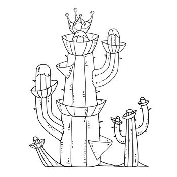 Exotic Plants Set - No.9 - Cactus Tower - Outline