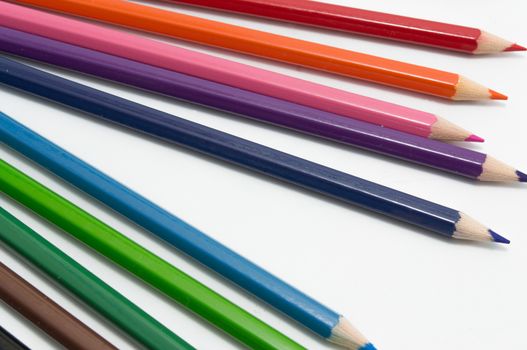 Colored drawing pencils in a variety of colors.