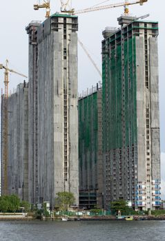 Building and Construction Site to new building under a blue sky