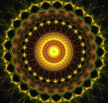 Digital Art: Fractal Graphics: The Circles of Lives / Cosmos Flowers / Holy Item of Buddhism. Fantastic Wallpaper / Background / Scene Design. Sci-Fi / Abstract Style.