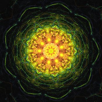 Digital Art: Fractal Graphics: The Circles of Lives / Cosmos Flowers / Holy Item of Buddhism. Fantastic Wallpaper / Background / Scene Design. Sci-Fi / Abstract Style.