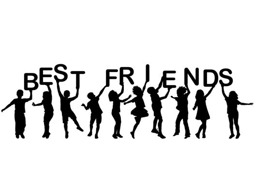 Children silhouettes holding letters building the words BEST FRIENDS