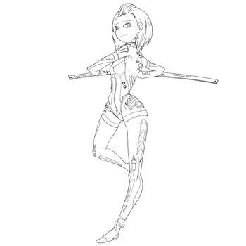 High Tech Ninja Girl - Line Art - Character Design