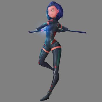 High Tech Ninja Girl with Gray Background - Character Design