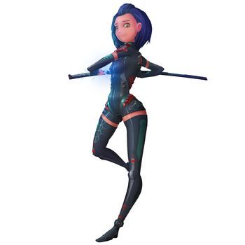 High Tech Ninja Girl with White Background - Character Design