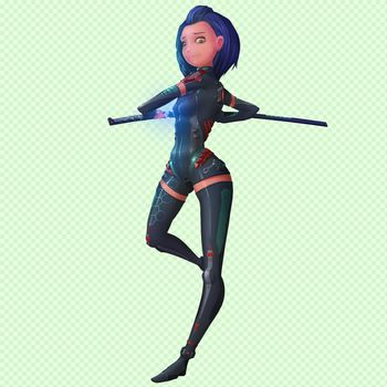 High Tech Ninja Girl with light green Background - Character Design