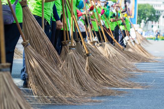 Street Sweeper Sweeping Pavement in Bangkok