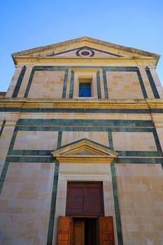 View of facade of Santa Maria delle Carceri,basilica  in Prato, Tuscany,Italy. It is considered one of the earliest, most notable examples of use of Greek cross plan in Renaissance architecture,masterpiece of symmetry and proportions.Lorenzo de Medici had to design from his favorite architect, Giuliano da Sangallo,It was built between 1486 and 1495.