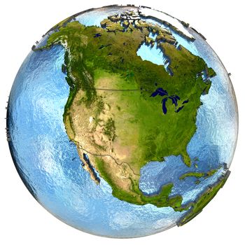 North America on highly detailed planet Earth with embossed continents and country borders. Isolated on white background. Elements of this image furnished by NASA.