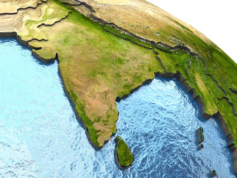 India on highly detailed planet Earth with embossed continents and country borders. Elements of this image furnished by NASA.