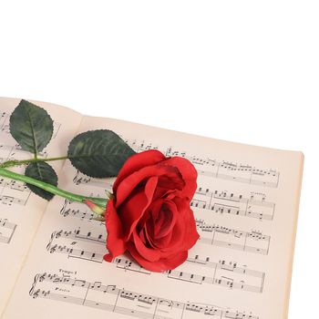 The rose on notebooks with musical notes