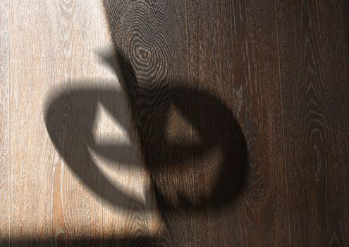 Shadoes of Halloween pumpkin on a hardwood texture