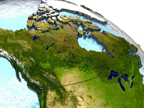 Canada on highly detailed planet Earth with embossed continents and country borders. Elements of this image furnished by NASA.