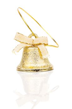 Christmas bell with ribbon, on white