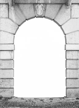 stone arch of an italian palace white isolated